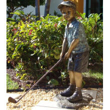 Niños de bronce al aire libre del tamaño de la vida del metal que juegan las estatuas del jardín del golf